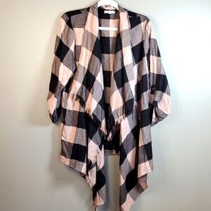Maurices pink and black plaid, frayed Wrap/ komono. Size large